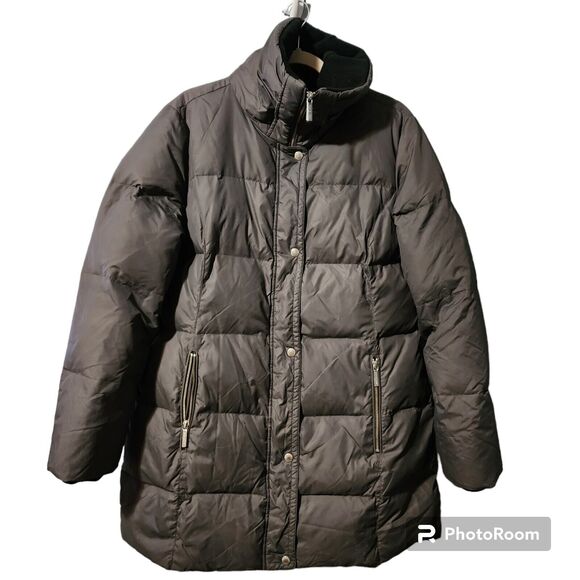 Michael Kors Long Down & Feather Coat Gray Packable Size M 12 - Picture 1 of 10